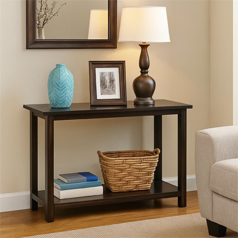 Pemberly Row 47 Inch Console Table 1 Bottom Shelf Classic Black Wood Frame