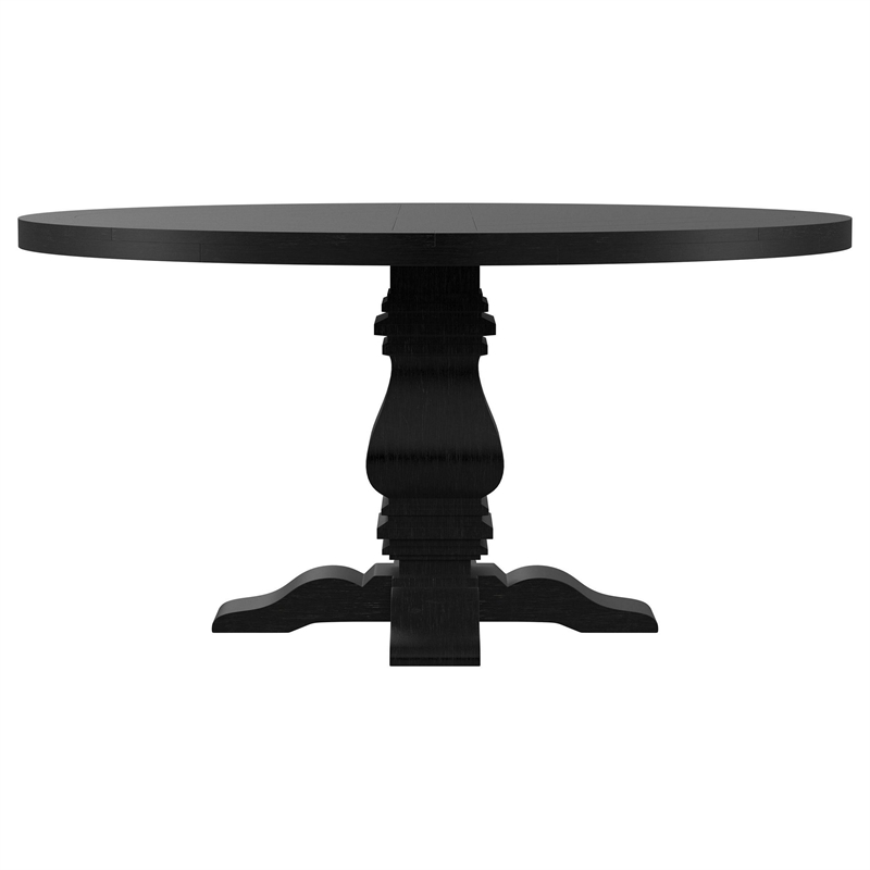 Pemberly Row 60 Inch Round Dining Table Pedestal Base Antique Style Black