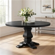 Pemberly Row 60 Inch Round Dining Table Pedestal Base Antique Style Black