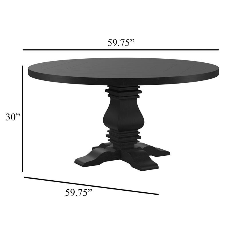 Pemberly Row 60 Inch Round Dining Table Pedestal Base Antique Style Black