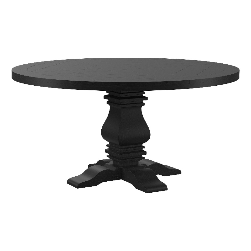 Pemberly Row 60 Inch Round Dining Table Pedestal Base Antique Style Black