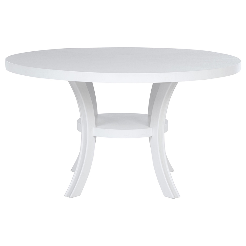 Pemberly Row 54 Inch Round Dining Table with Shelf Flared Legs White Wood