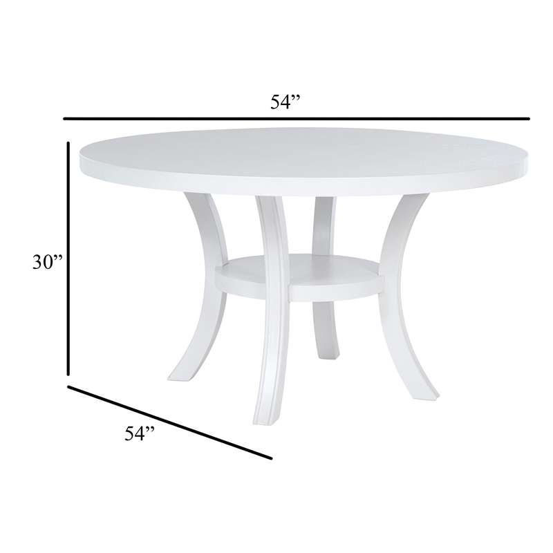 Pemberly Row 54 Inch Round Dining Table with Shelf Flared Legs White Wood