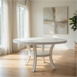 Pemberly Row 54 Inch Round Dining Table with Shelf Flared Legs White Wood