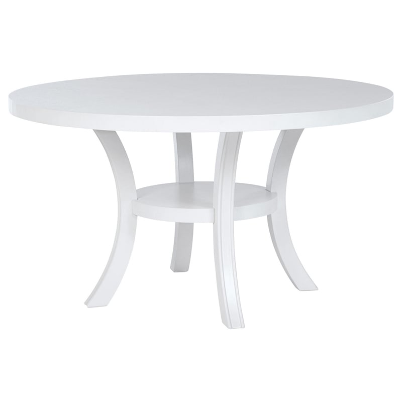 Pemberly Row 54 Inch Round Dining Table with Shelf Flared Legs White Wood