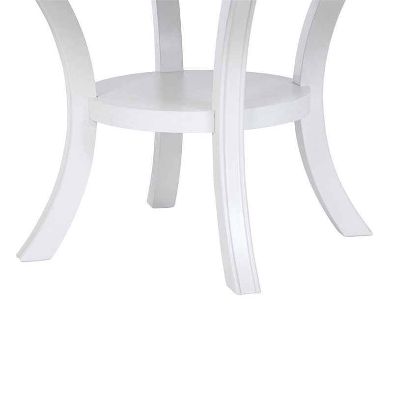 Pemberly Row 54 Inch Round Dining Table with Shelf Flared Legs White Wood