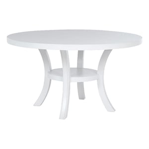 Pemberly Row 54 Inch Round Dining Table with Shelf Flared Legs White Wood