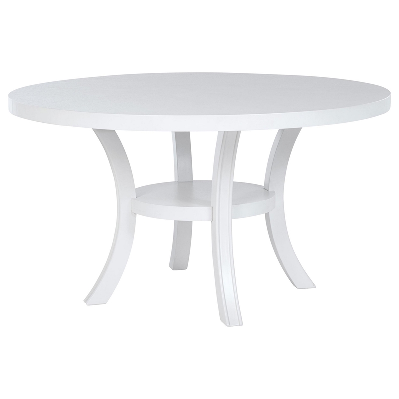 Pemberly Row 54 Inch Round Dining Table with Shelf Flared Legs White Wood