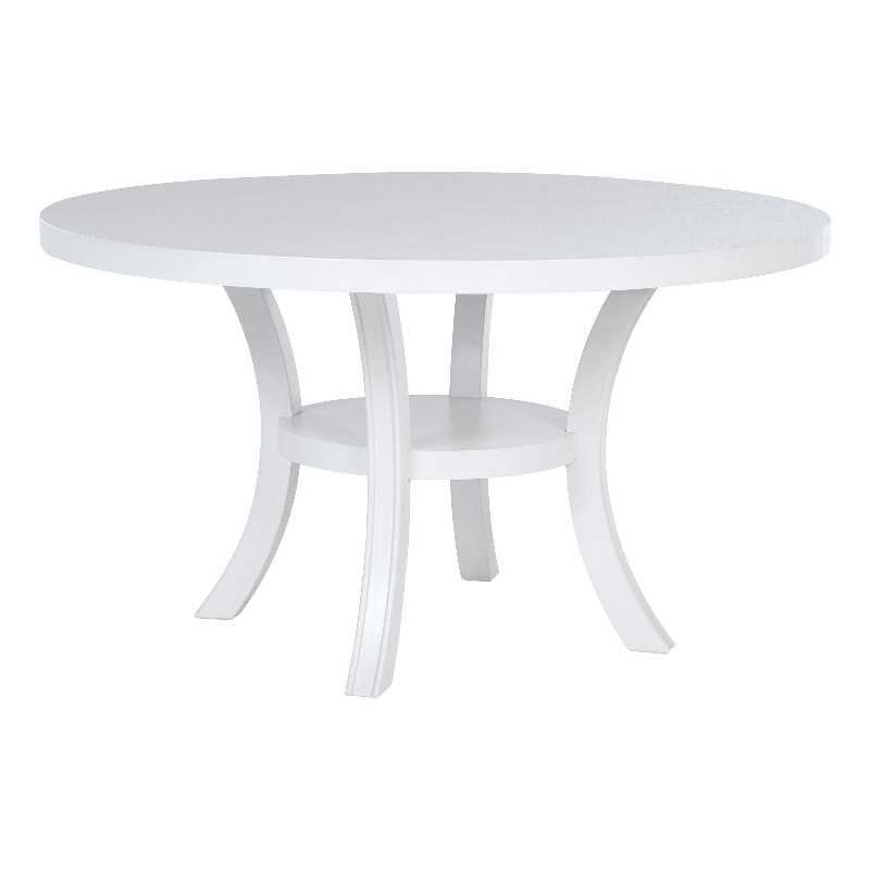 Pemberly Row 54 Inch Round Dining Table with Shelf Flared Legs White Wood
