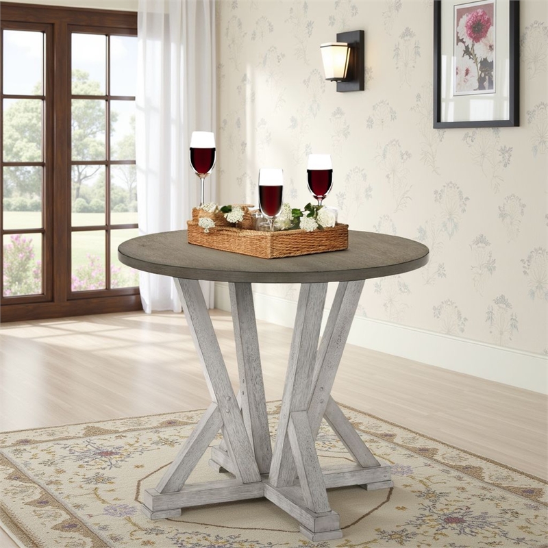 Pemberly Row 48 Inch Counter Height Table Brown Round Top White Pedestal Base