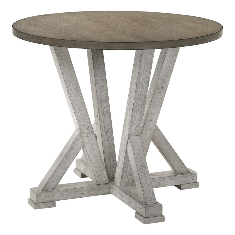 Pemberly Row 48 Inch Counter Height Table Brown Round Top White Pedestal Base