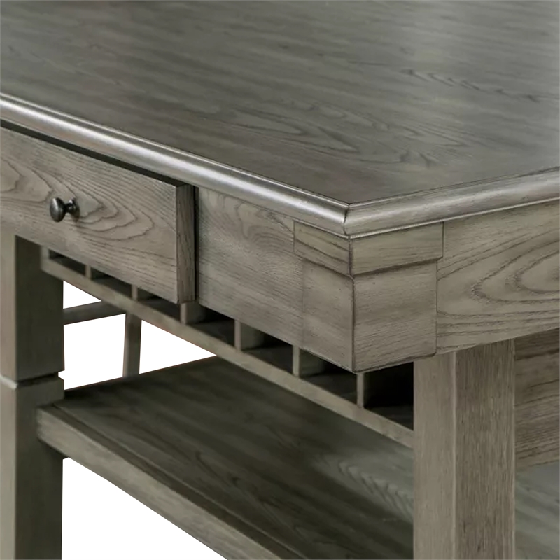 Pemberly Row 60 Inch Counter Height Table Rectangular Top in Gray Solid Wood