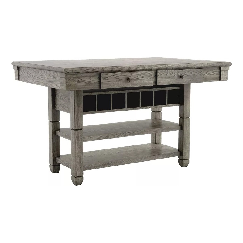 Pemberly Row 60 Inch Counter Height Table Rectangular Top in Gray Solid Wood
