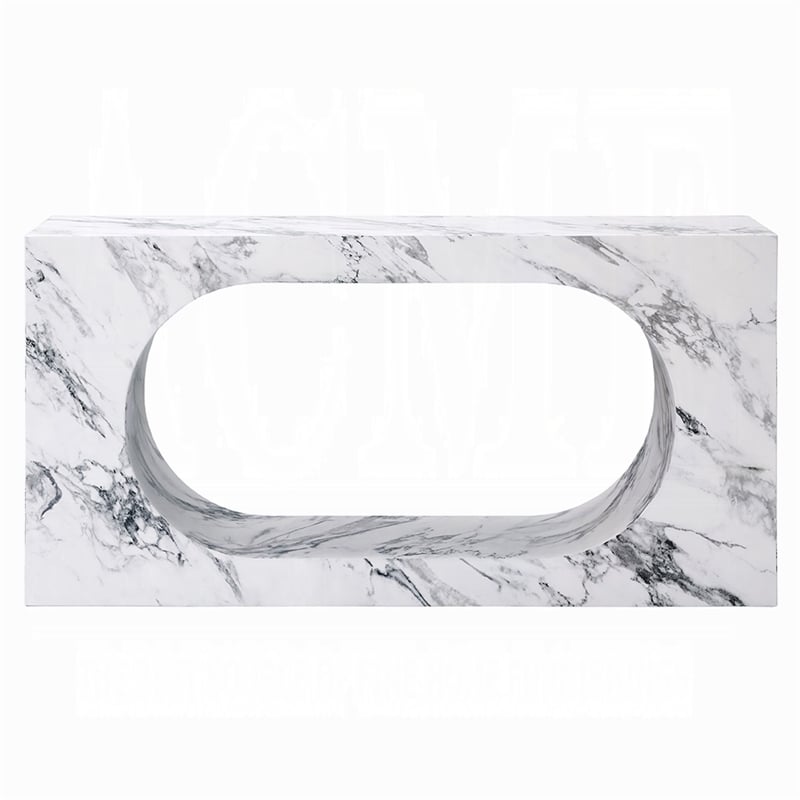 Pemberly Row 59 Inch Console Table White Marble Faux Stone Modern Design