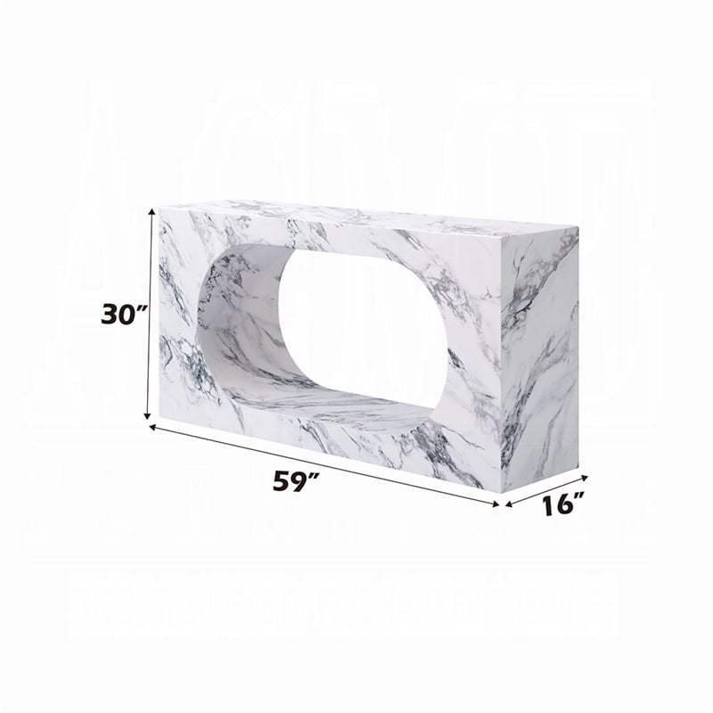 Pemberly Row 59 Inch Console Table White Marble Faux Stone Modern Design