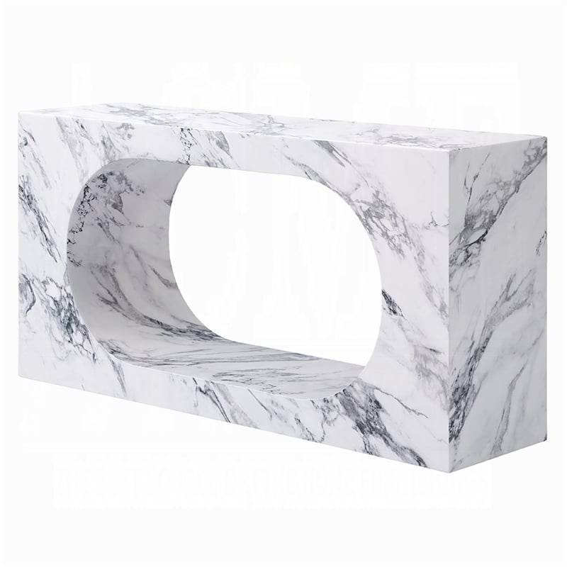 Pemberly Row 59 Inch Console Table White Marble Faux Stone Modern Design