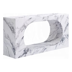 Pemberly Row 59 Inch Console Table White Marble Faux Stone Modern Design
