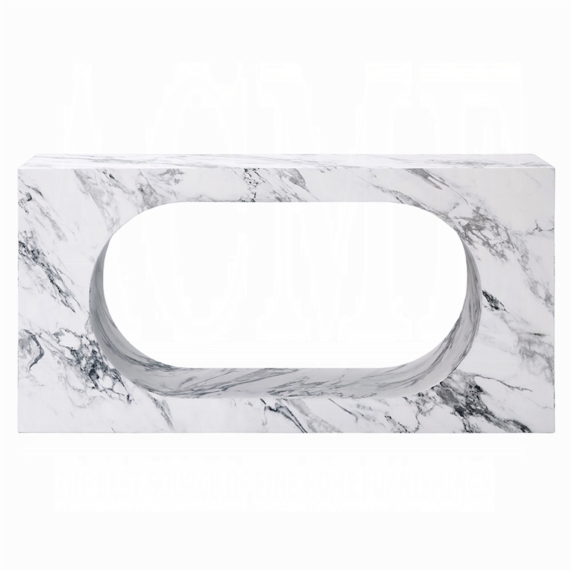 Pemberly Row 59 Inch Console Table White Marble Faux Stone Modern Design