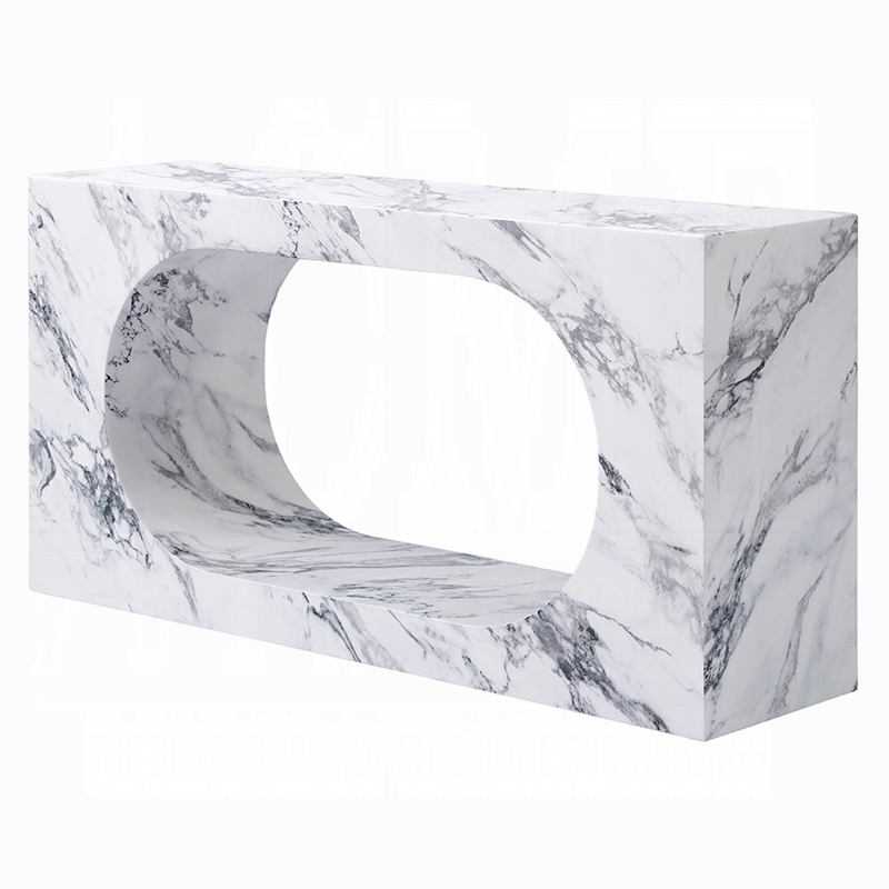 Pemberly Row 59 Inch Console Table White Marble Faux Stone Modern Design