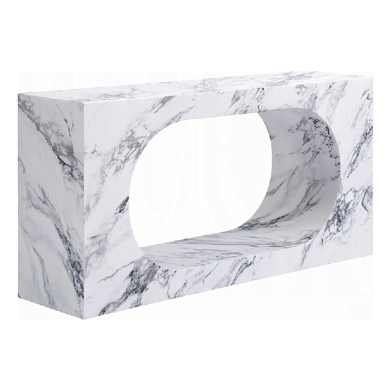 Pemberly Row 59 Inch Console Table White Marble Faux Stone Modern Design