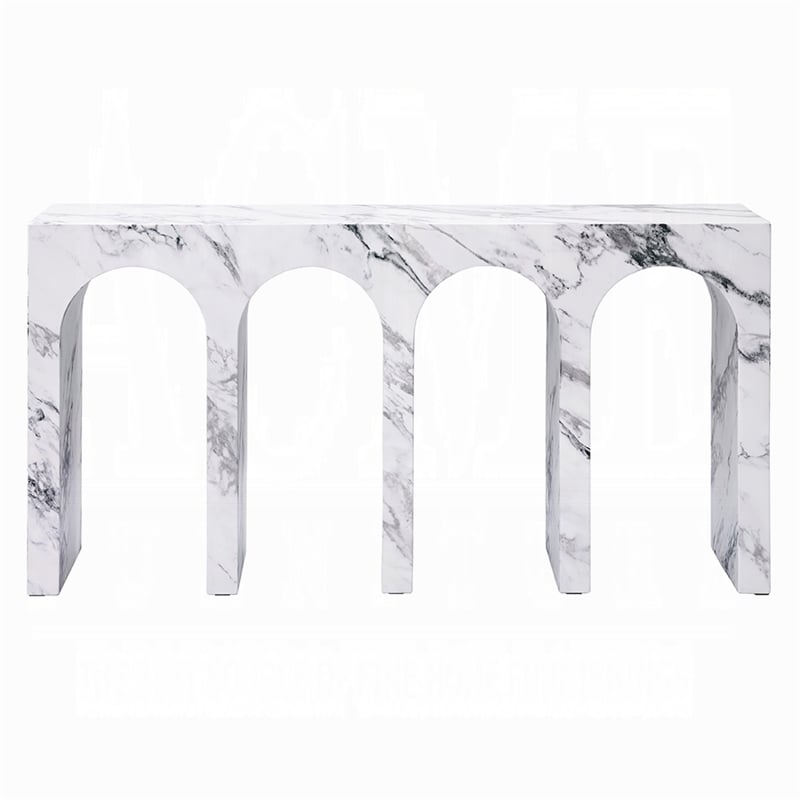 Pemberly Row 59 Inch Console Table White Marble Faux Stone Arched Design