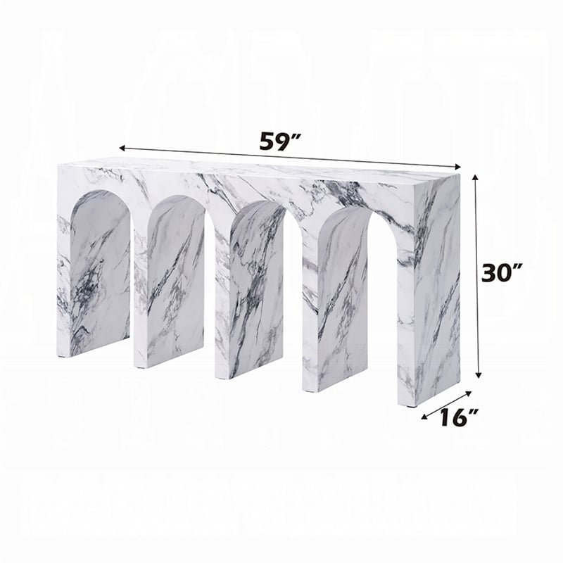 Pemberly Row 59 Inch Console Table White Marble Faux Stone Arched Design