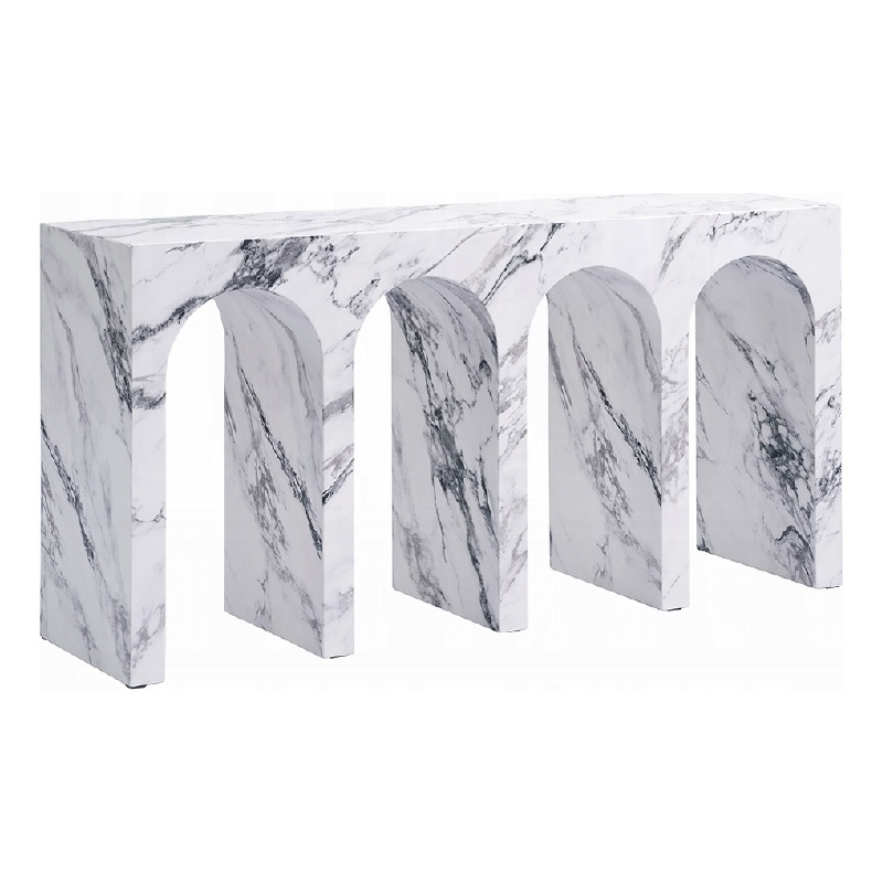 Pemberly Row 59 Inch Console Table White Marble Faux Stone Arched Design