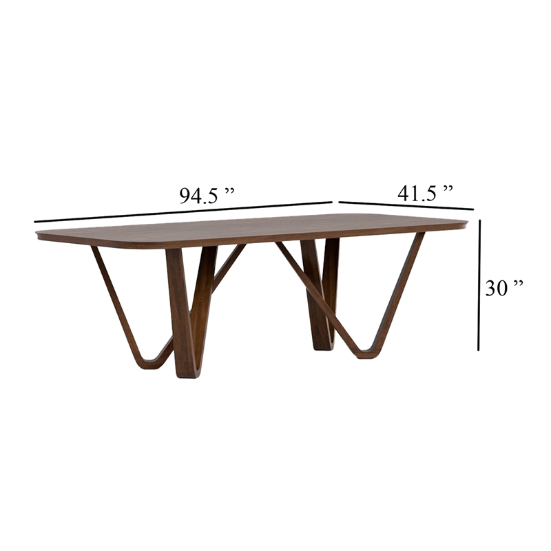 Pemberly Row 95 Inch Dining Table Rectangular in Walnut Brown Solid Rubberwood