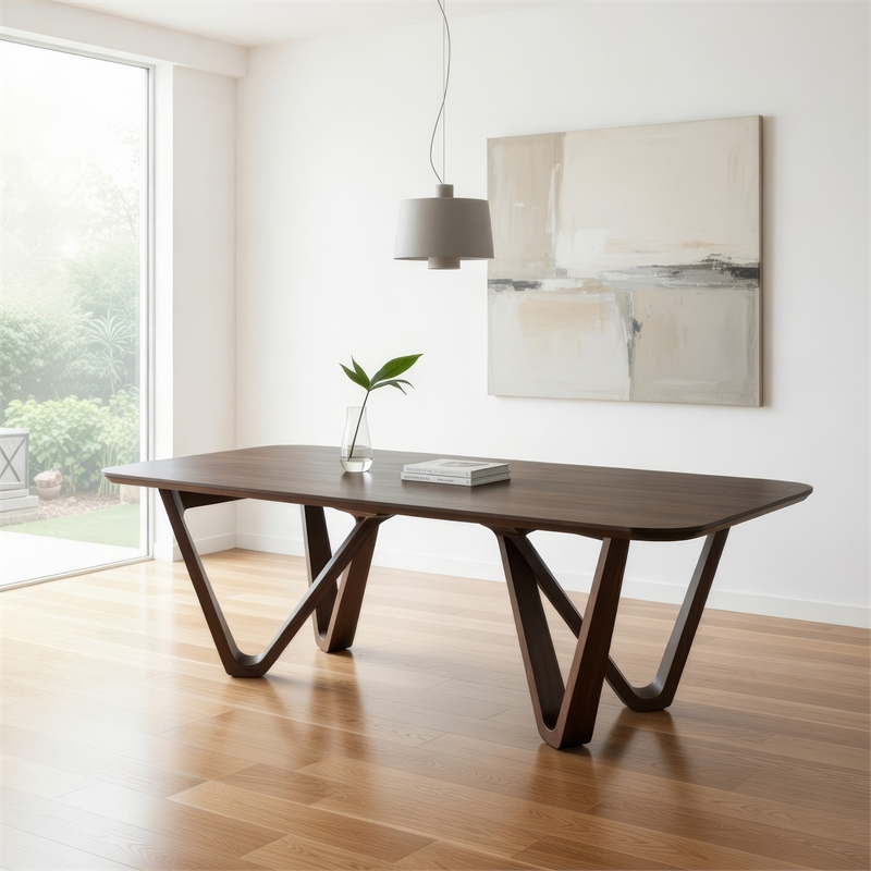Pemberly Row 95 Inch Dining Table Rectangular in Walnut Brown Solid Rubberwood