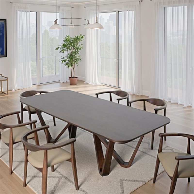 Pemberly Row 95 Inch Dining Table Rectangular in Walnut Brown Solid Rubberwood