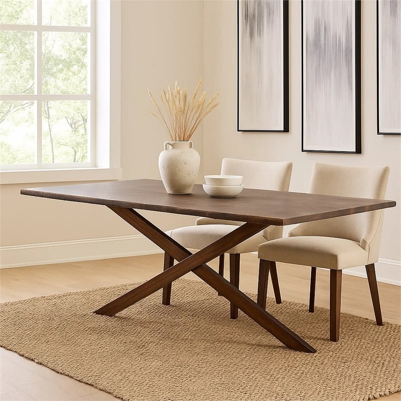 Pemberly Row 71 Inch Dining Table Triple Cut Live Edge in Walnut Brown Wood