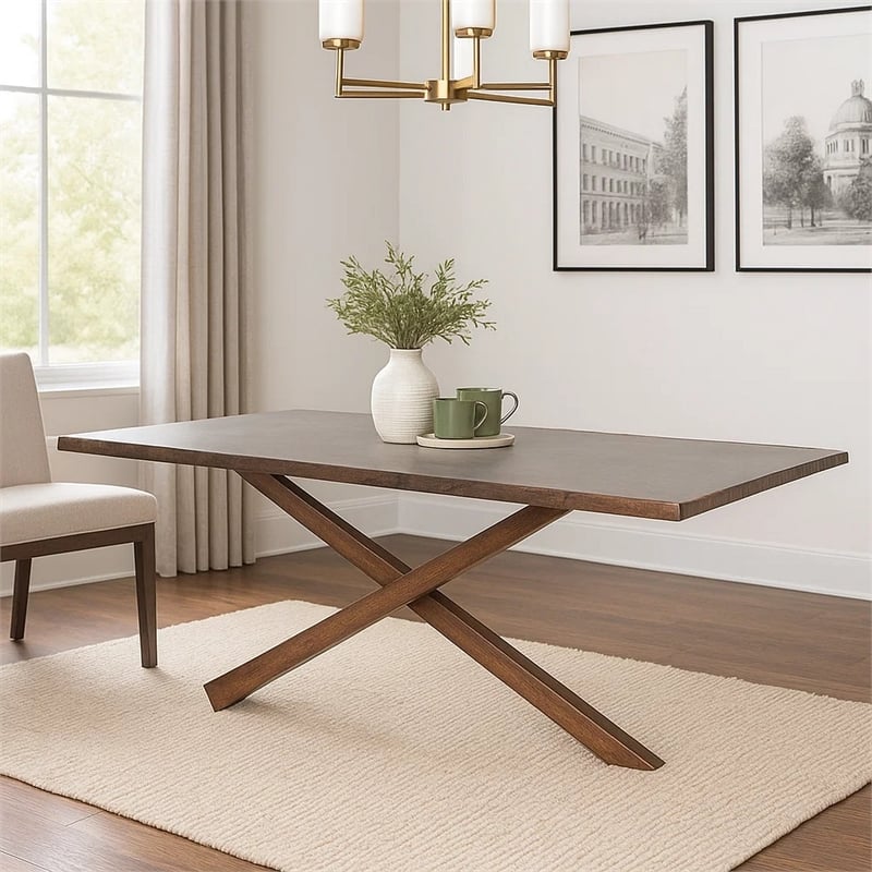 Pemberly Row 71 Inch Dining Table Triple Cut Live Edge in Walnut Brown Wood