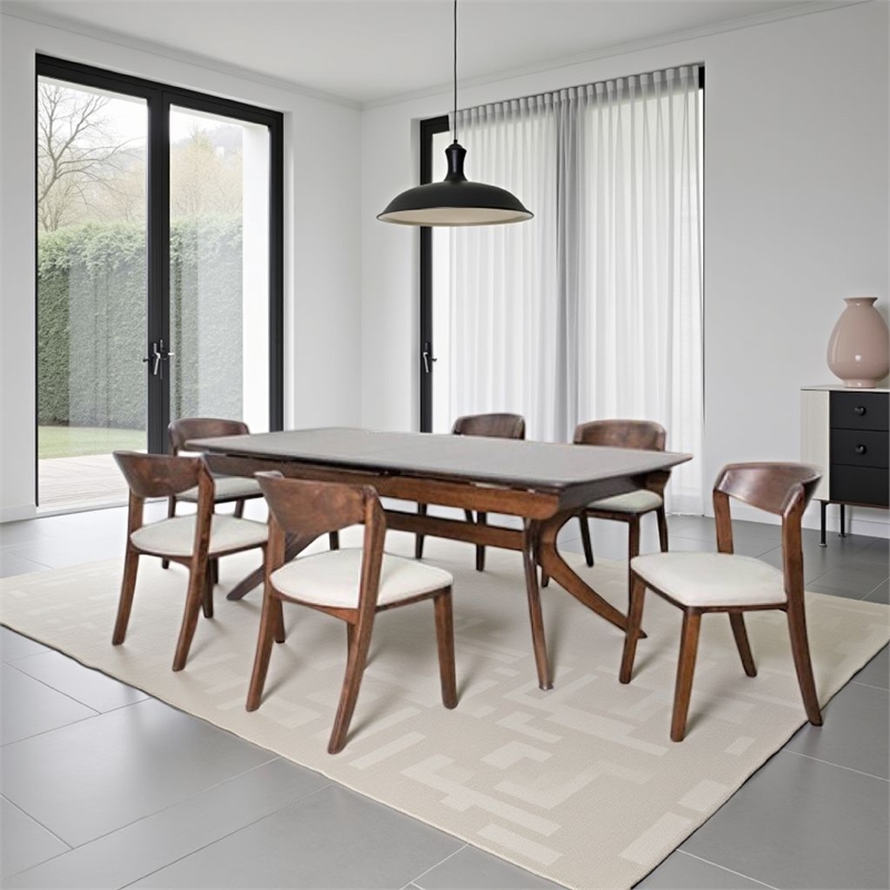 Pemberly Row 82 to 102 Inch Dining Table Curved Legs Extendable Brown Wood