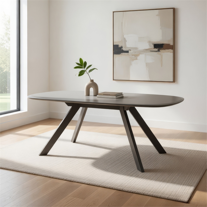 Pemberly Row 83 Inch Dining Table 3D Cut Edge Black Solid Wood Rectangular