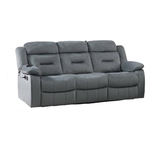 Pemberly Row 83 Inch Manual Recliner Sofa in Light Gray Velvet Solid Wood
