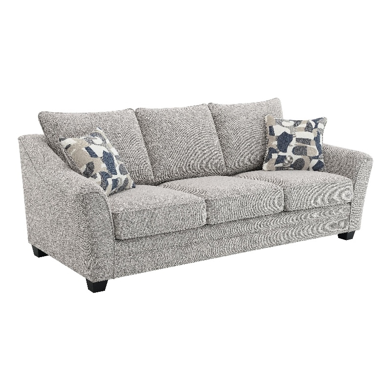 Pemberly Row 84 Inch Modern Sofa in Light Gray Fabric 2 Accent Throw Pillows