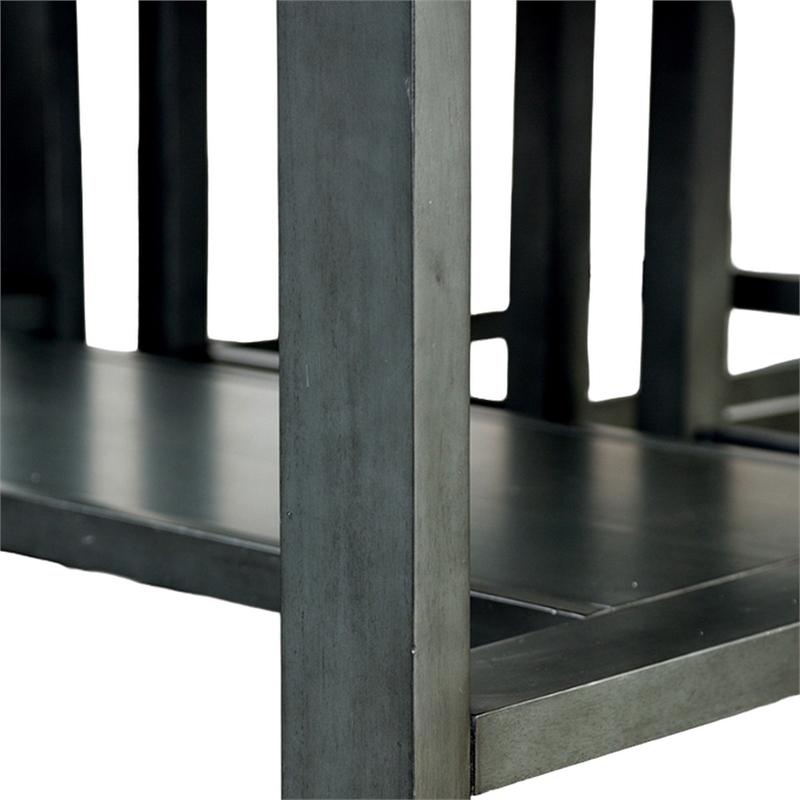 Pemberly Row Counter Height Table with Drawer Trestle Base Solid Wood Gray