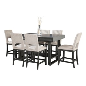 Pemberly Row Counter Height Table with Drawer Trestle Base Solid Wood Gray