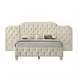 Pemberly Row Queen Size Bed Wall Headboard in Beige Linen Tufted Upholstery