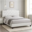Pemberly Row Full Size Bed Tufted Curved White Faux Leather Pine Wood