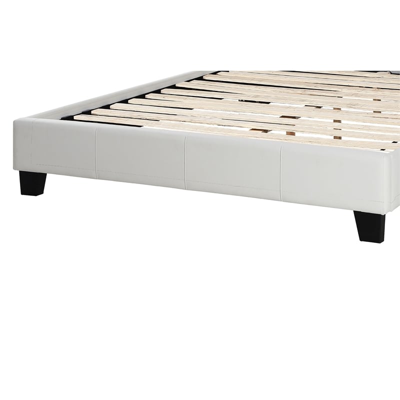 Pemberly Row Full Size Bed Tufted Curved White Faux Leather Pine Wood