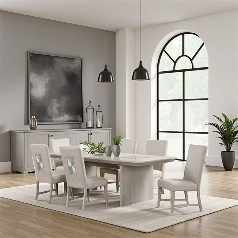 Pemberly Row 72 to 90 Inch Extendable Dining Table Glass and Light Gray Wood