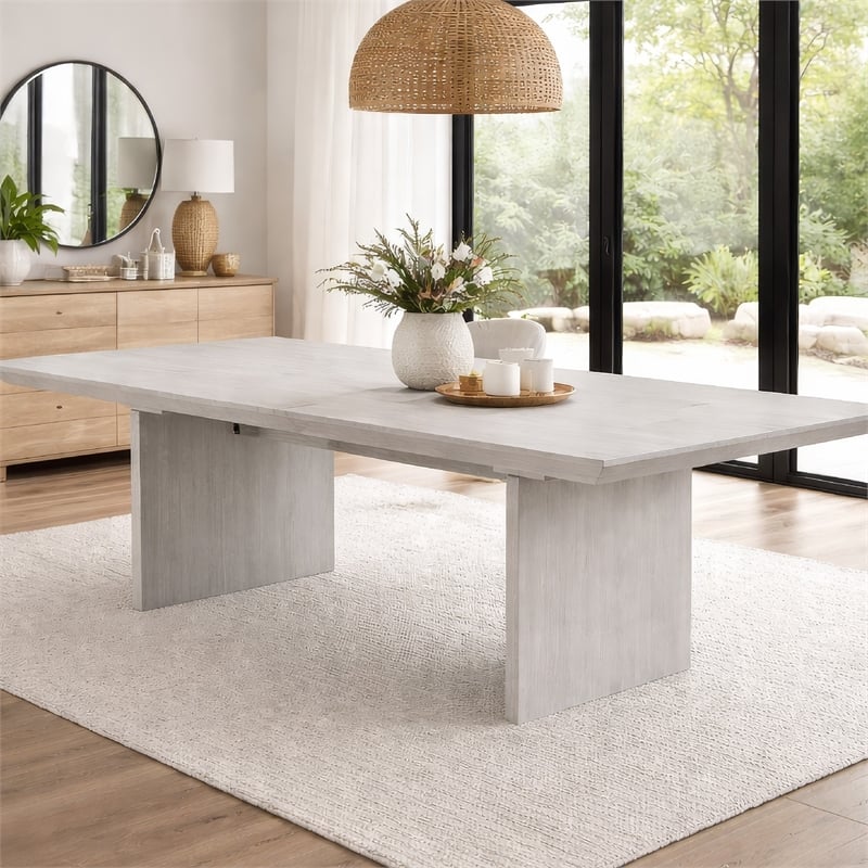 Pemberly Row 72 to 90 Inch Extendable Dining Table Glass and Light Gray Wood