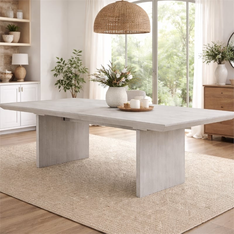 Pemberly Row 72 to 90 Inch Extendable Dining Table Glass and Light Gray Wood