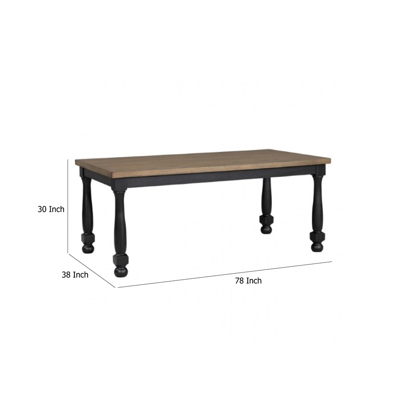 Pemberly Row 78 Inch Dining Table Farmhouse Legs Rectangular in Oak Black Wood