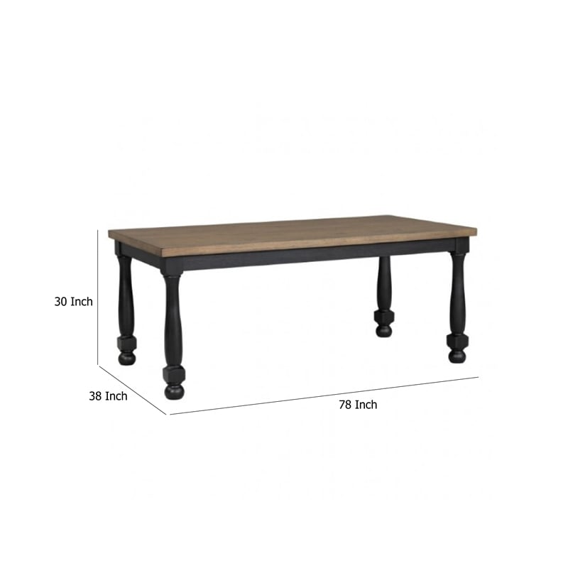 Pemberly Row 78 Inch Dining Table Farmhouse Legs Rectangular in Oak Black Wood