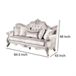 Pemberly Row 85 Inch Sofa in Off White Fabric Carved Silver Solid Wood Frame