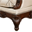 Pemberly Row 90 Inch Sofa Button Tufted in Beige Rolled Arms Cherry Brown Wood