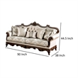 Pemberly Row 90 Inch Sofa Button Tufted in Beige Rolled Arms Cherry Brown Wood