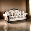 Pemberly Row 87 Inch Sofa Nailhead in Beige Rolled Arms Cherry Brown Wood